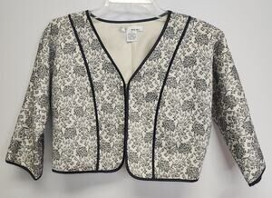 NWT WD-NY Womens Black & White Floral Embroidery Blazer-Size 10